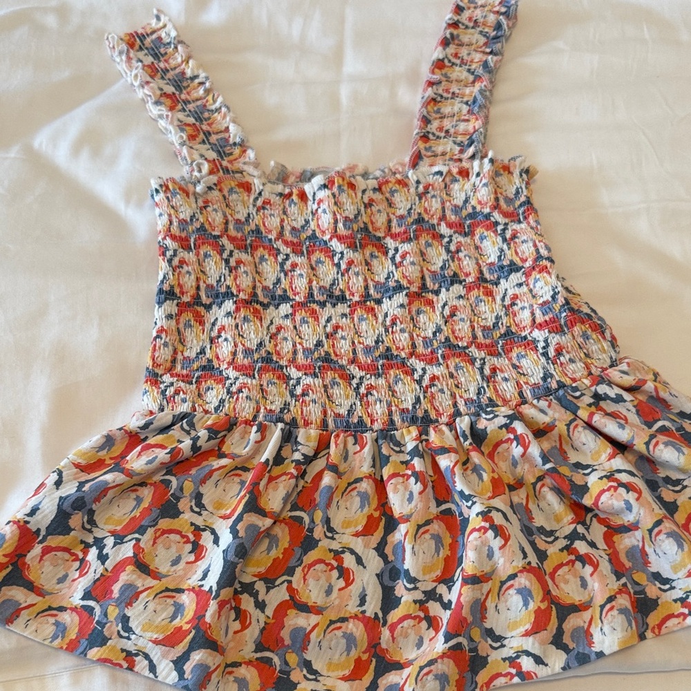 Nation LTD ladies/girls Floral Smocked Tank Top - Navy, Red, Yellow, Cream